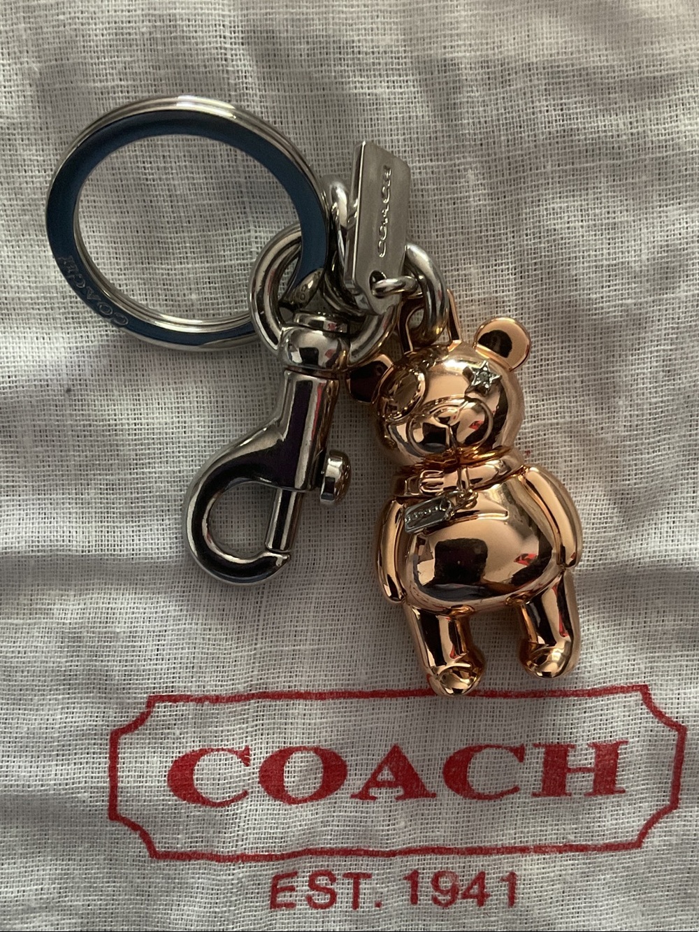 Coach Rose Gold Teddy Bear Charm Key Charm